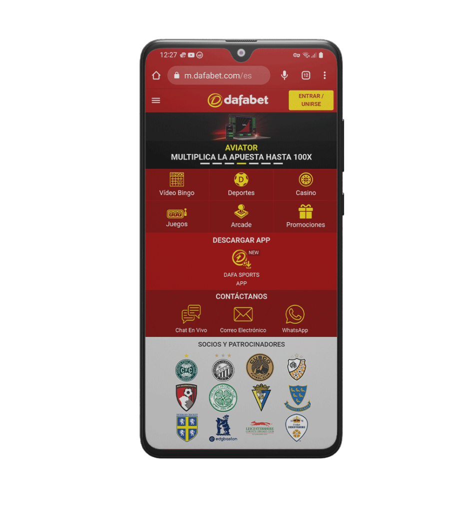 Interfaz del sitio web de la aplicación móvil de Dafabet