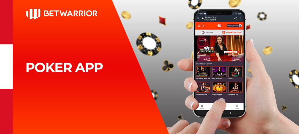 Póker y otros juegos de cartas en la aplicación móvil de BetWarrior Perú para Android. 