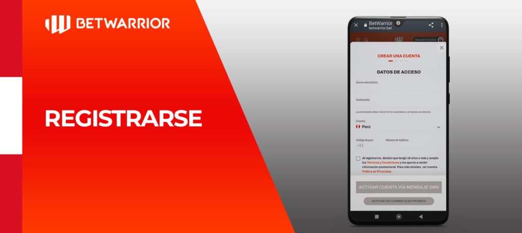 Cómo registrarse en la aplicación móvil de BetWarrior en Android