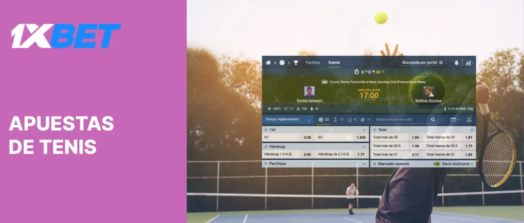 Todos los grandes campeonatos de tenis se encuentran en la plataforma y se puede apostar en tiempo real