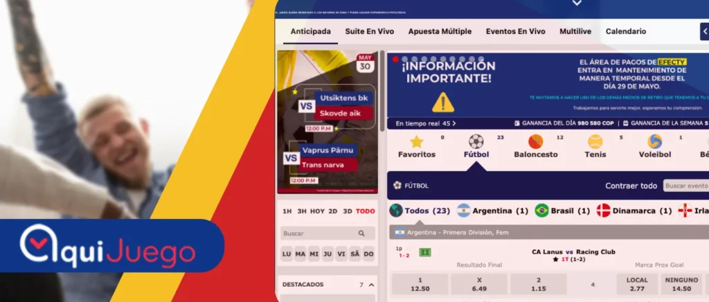 Aquijuego ofrece decenas de opciones de apuestas deportivas, así como casinos online