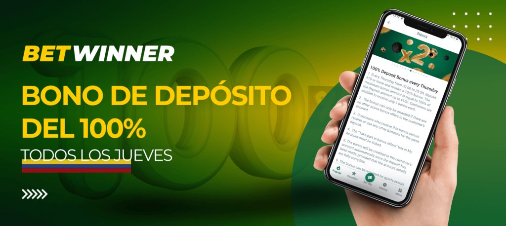 Bono de depósito del 100% todos los jueves en la app de Betwinner Colombia