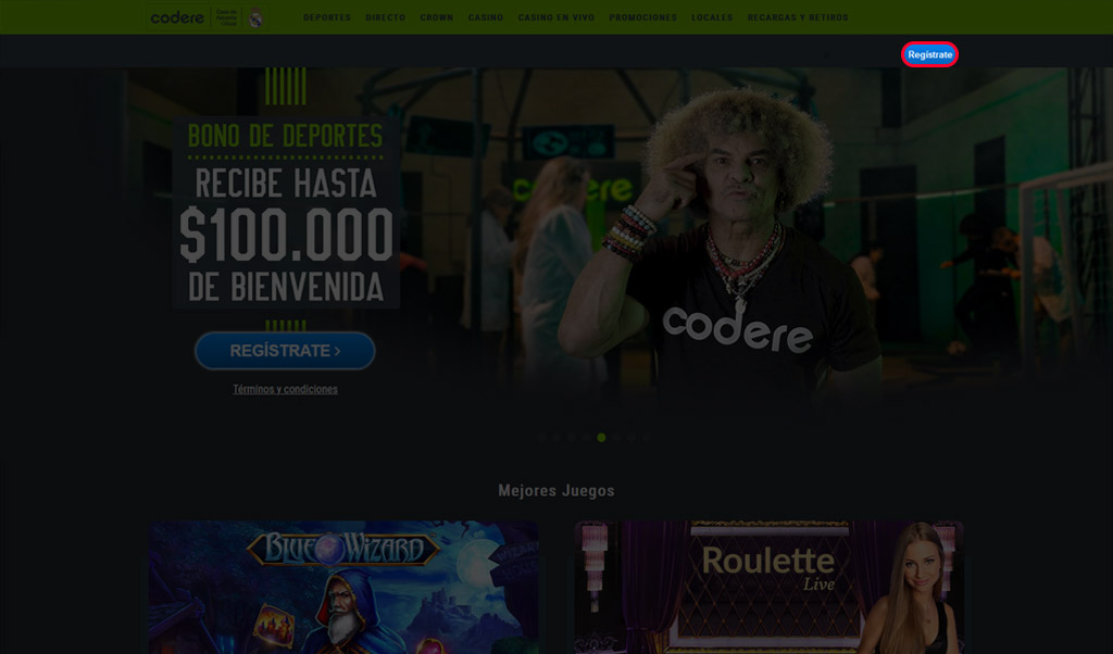 Utilice su navegador para ir a la página web oficial de la casa de apuestas Codere en Colombia