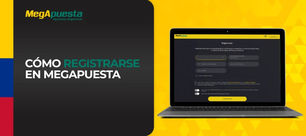 Instrucciones para registrarse a través de la página web de la casa de apuestas Megapuesta Colombia